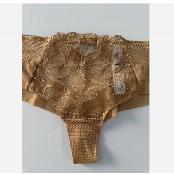 NEW Chantelle Toffee Sequins Fleurs Signature Mid-rise Mesh Tanga Brief Size L - Picture 6 of 9